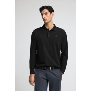 Polo nera a maniche lunghe con logo ricamato Rigby Go