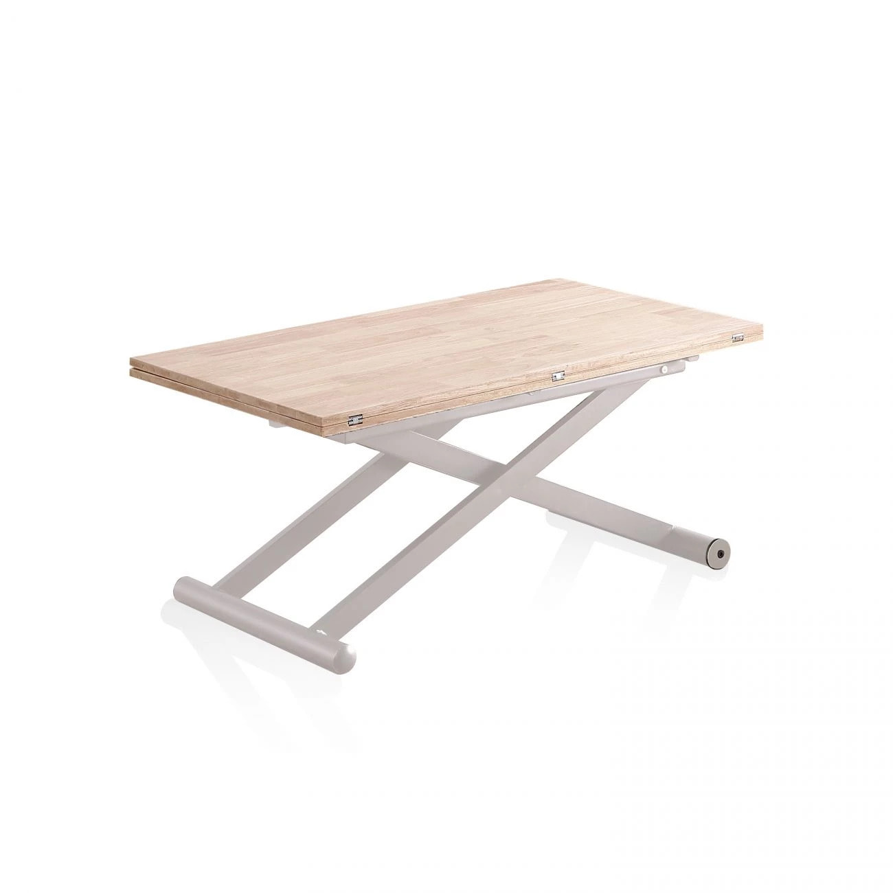 Mesa de centro elevable y extensible en blanco y roble 57-114x49-76 cm Katia Roble - Blanco