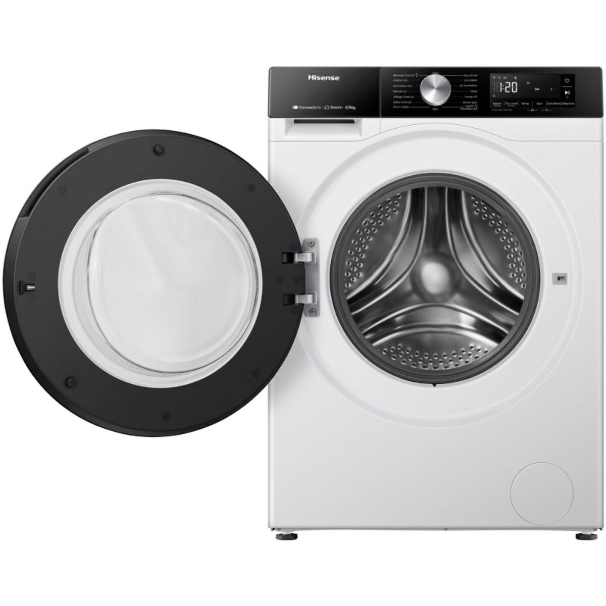 Lave linge séchant hublot HISENSE WD3S8043BW3 - 8/5 kg - 1400 tr/min - Classe D - Moteur Inverter - Connecté - PureJetWash