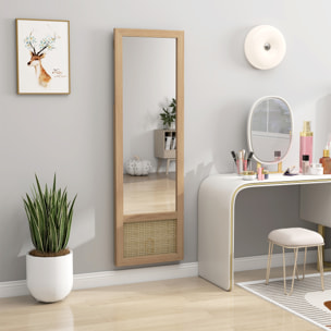 Espejo de Cuerpo Entero 160x50 cm Espejo de Pie o de Pared con Marco de Madera y Soporte para Salón Dormitorio Natural