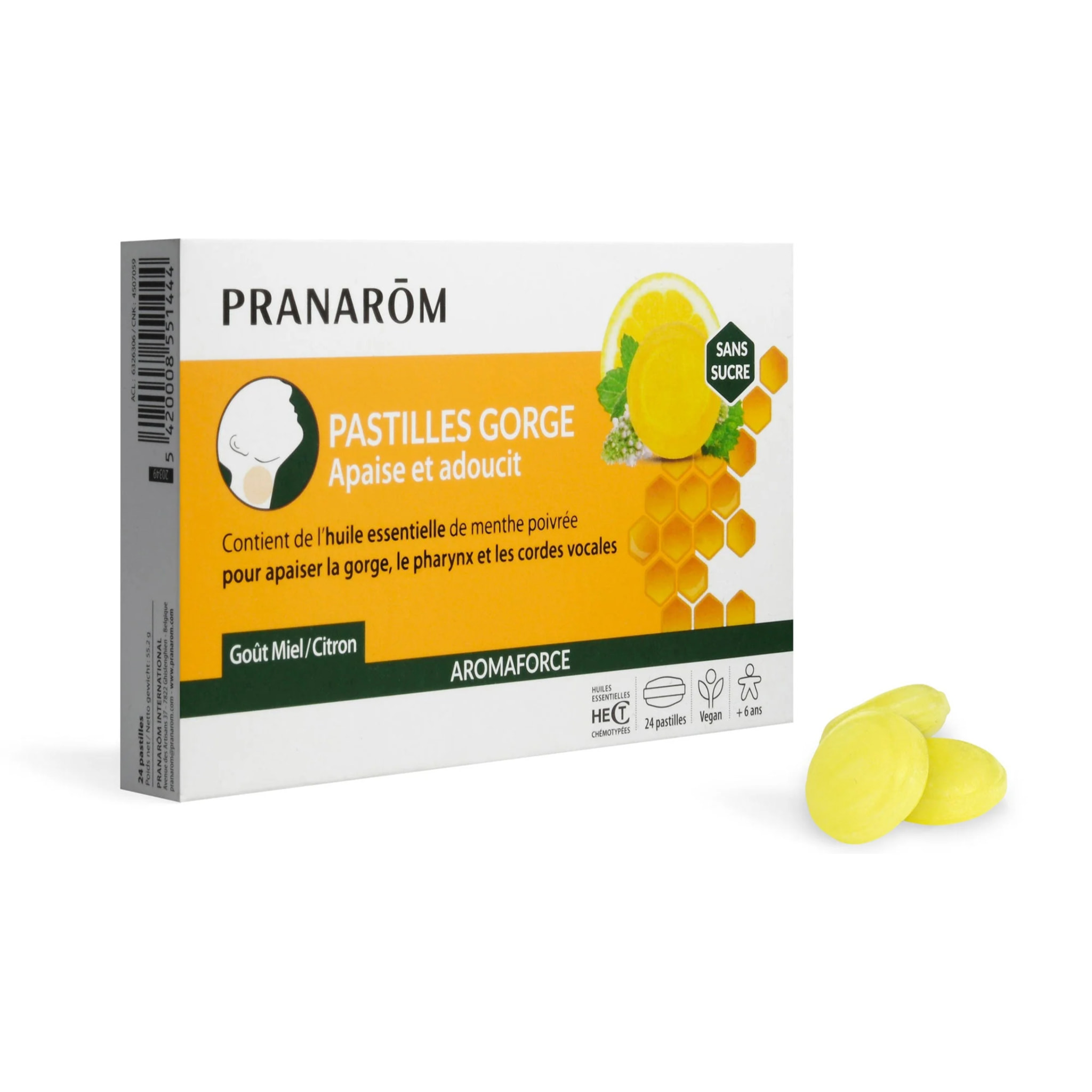 Pranarom - Pastilles gorge au miel et citron - 24 pastilles