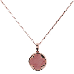 Collana con Quadrifoglio Grande in Pietra Naturale Quarzite Rossa