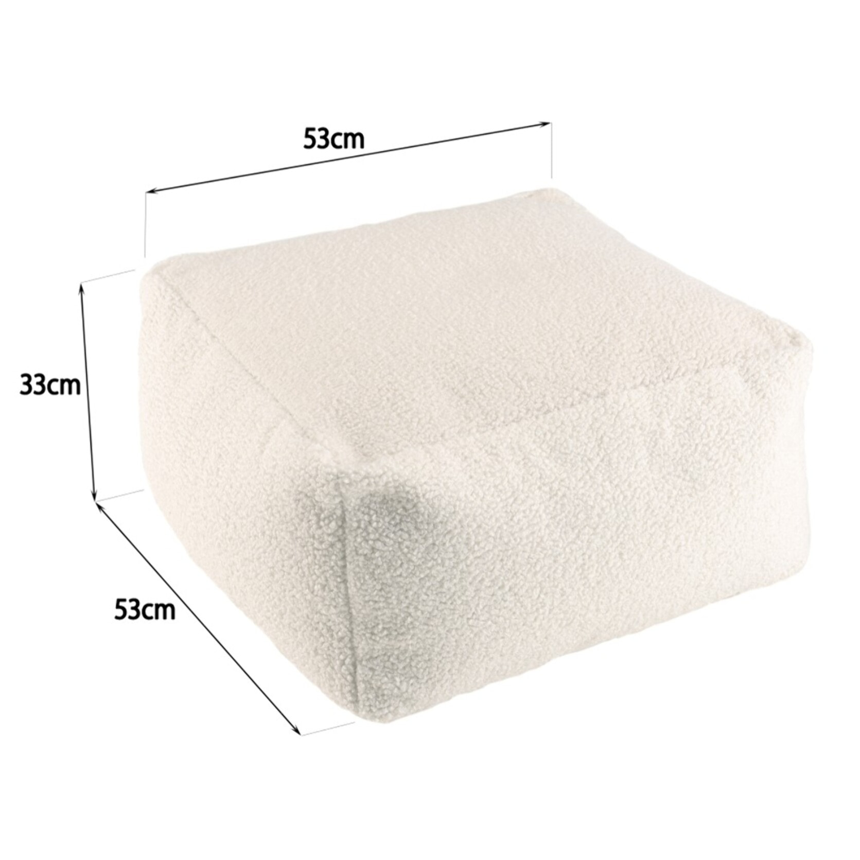AGATHE - Pouf carré 53x53cm tissu bouclette blanc