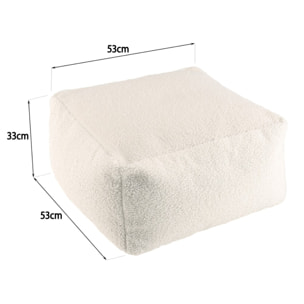 AGATHE - Pouf carré 53x53cm tissu bouclette blanc