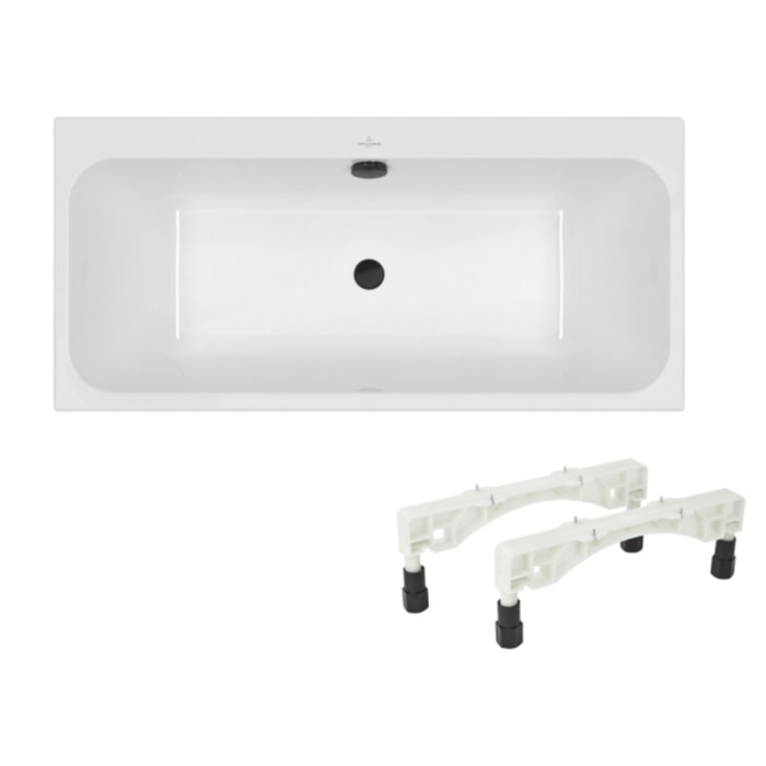 Baignoire droite 150 x 70 VILLEROY & BOCH Architectura + Pieds + Vidage de baignoire WIRQUIN noir