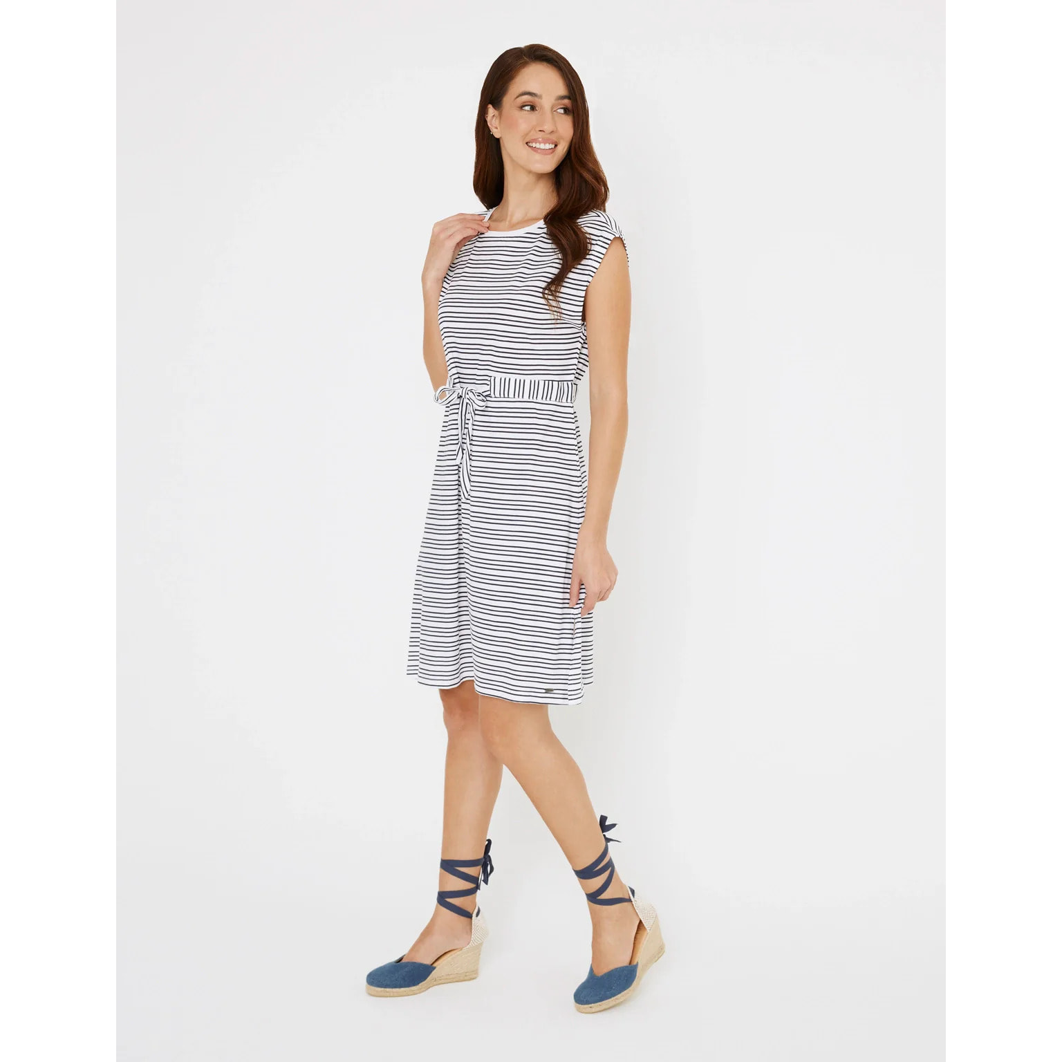 Vestido Corto Algodón de Rayas Azul Marino - Furia