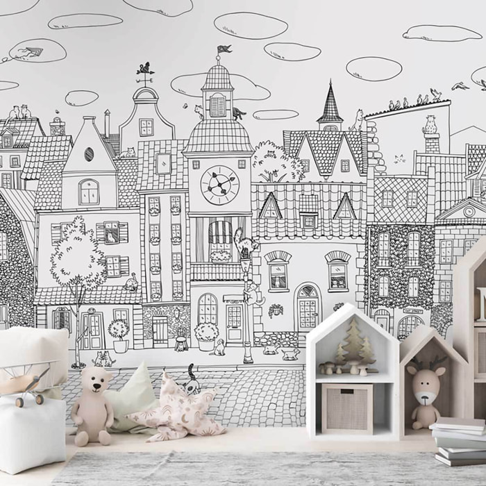 Papier enfant Les Felins des toits Intissé