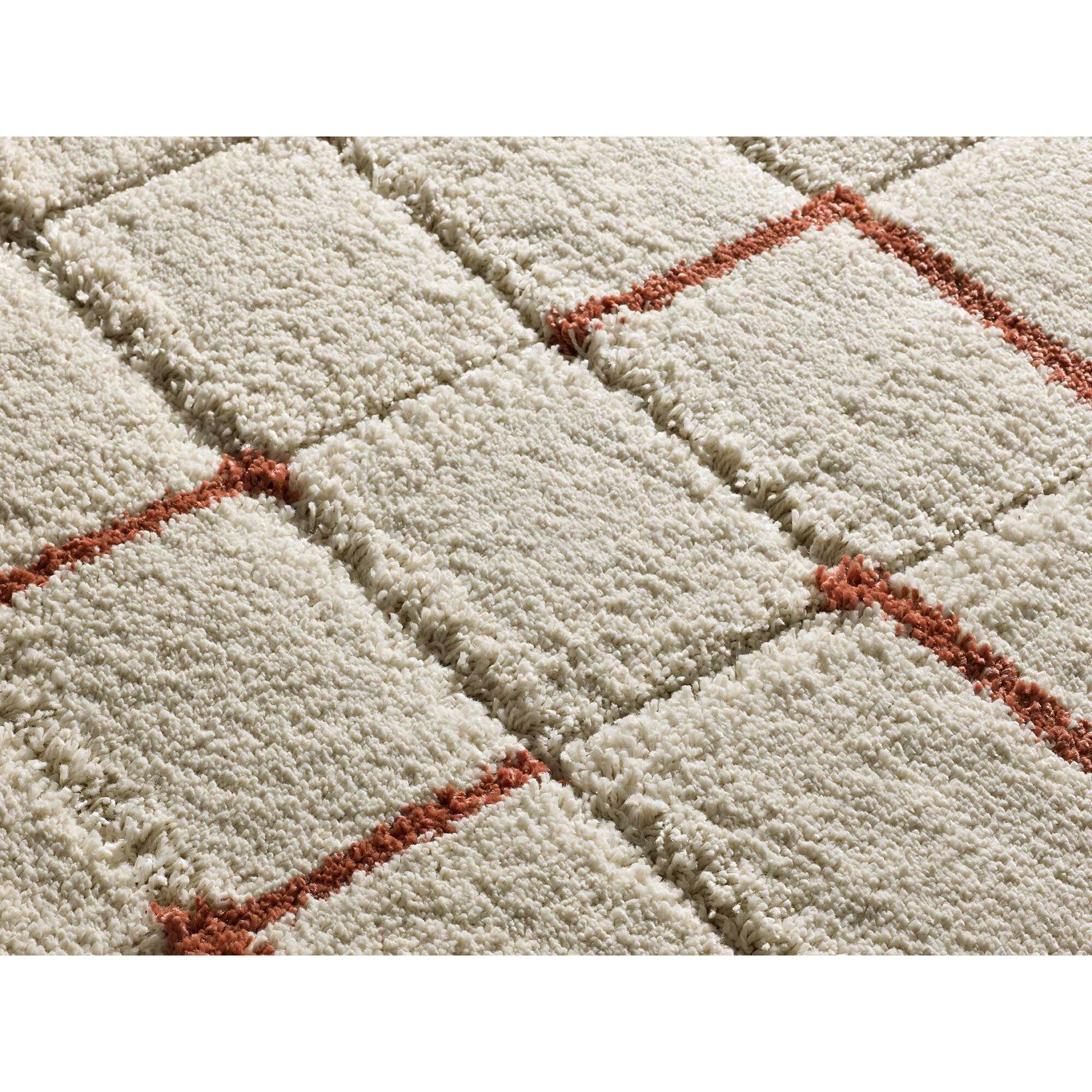 BRENDA Alfombra shaggy geométrica con relieve blanco y motivos caldera, varias medidas disponibles