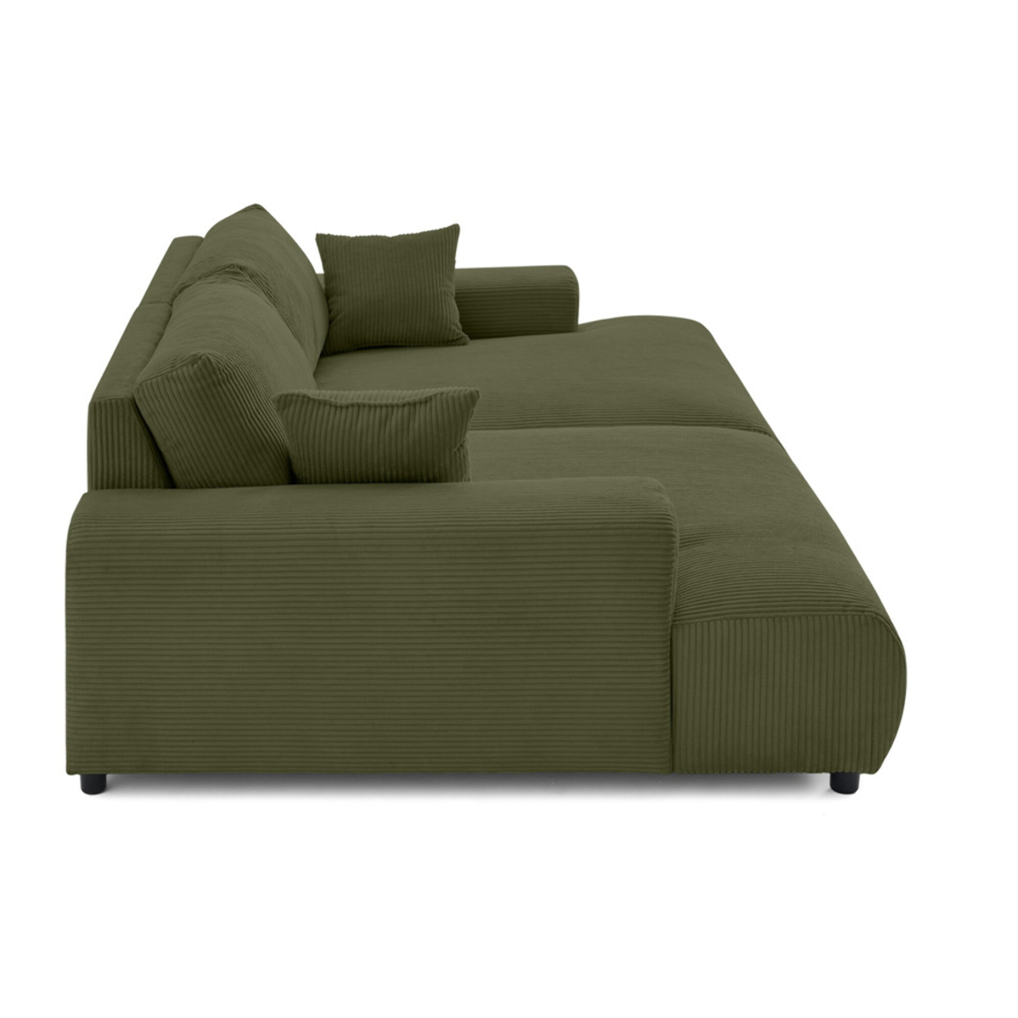 Garance - canapé droit 4 places double méridienne - assise profonde - en velours côtelé - Vert