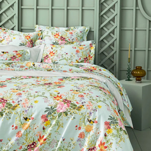 Housse de couette satin de coton imprimé multicolore Primavera vert d'eau