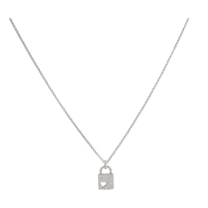 Collana U.S. Polo Assn. In metallo argentato con pendente a lucchetto con cristalli bianchi
