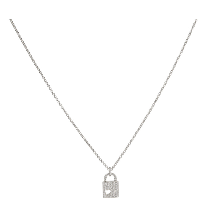 Collana U.S. Polo Assn. In metallo argentato con pendente a lucchetto con cristalli bianchi