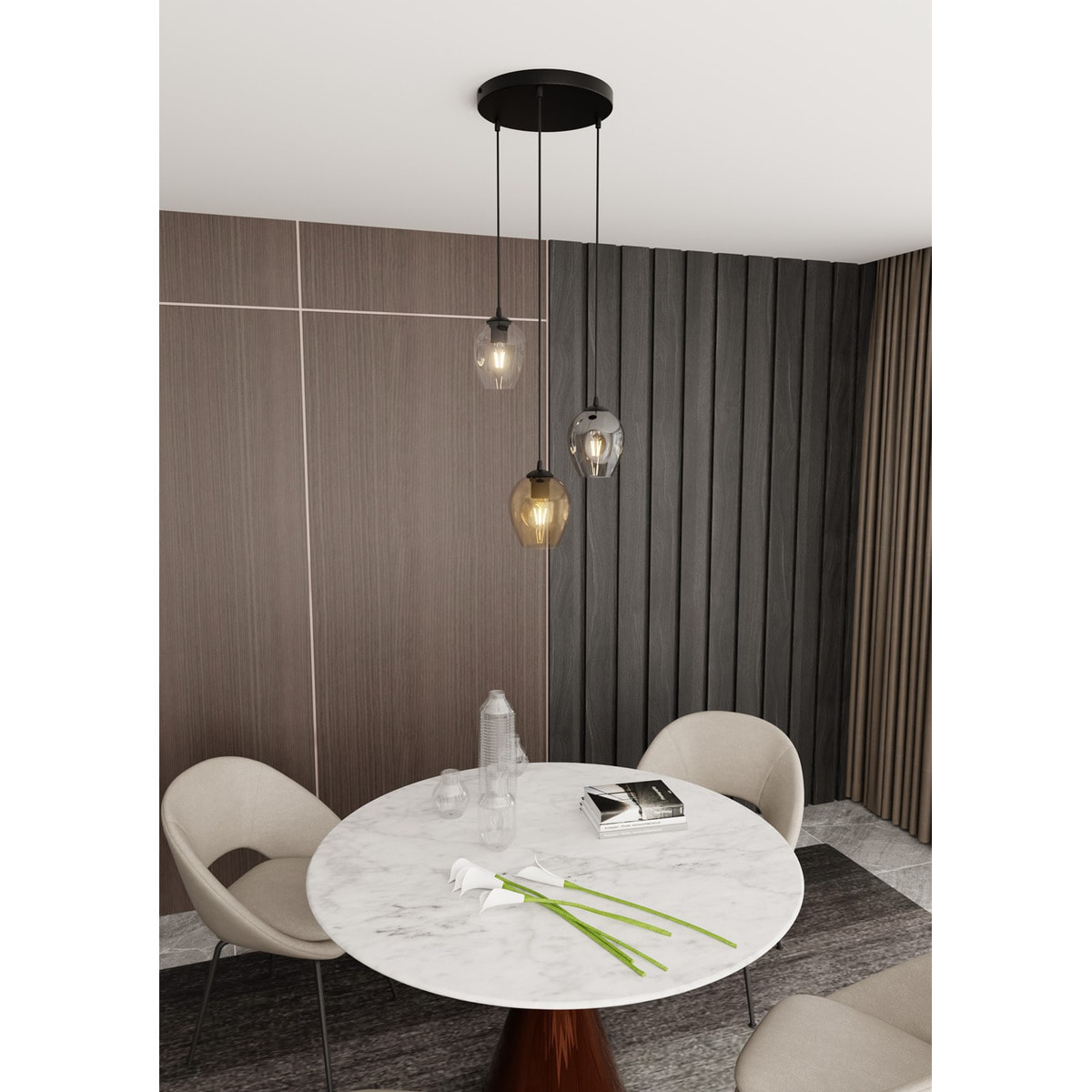 Lampada a sospensione ISTAR 3 con paralumi in vetro colorato