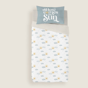 Cool Kids - Funda Nórdica Estampada - Reversible - Infantil - Cierre Solapa - 100% Algodón - Incluye 1 Funda de Almohada - Cuna/Maxicuna - Sun