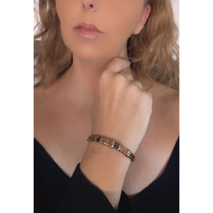 Pulsera cuero latón y cobre rizos envolventes artesanal áºnicas