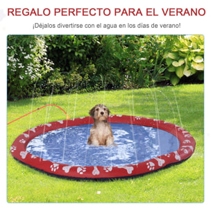 Splash Pad para Mascotas Tapete de Juegos de Agua Redondo Ø170 cm Almohadilla de Aspersor con Bonito Estampado y Superficie Antideslizante para Perros Rojo y Azul