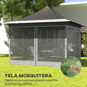 Carpa Plegable 3,5x3,5x3 m Cenador de Jardín con Altura Ajustable 4 Mosquiteras Protección UV50+ Impermeable y Bolsa de Transporte Gazebo para Exterior Fiestas Camping Gris Oscuro