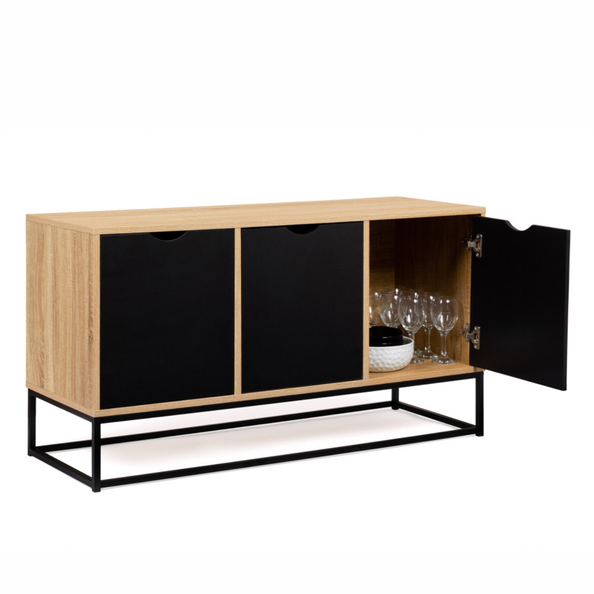 Buffet Manhattan 3 portes bois et noir L113cm