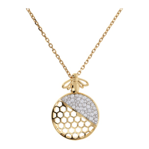 Collana Pendente Ape Alveare con Pavé in Cubic Zirconia Bianche Placcata Oro Giallo 18kt