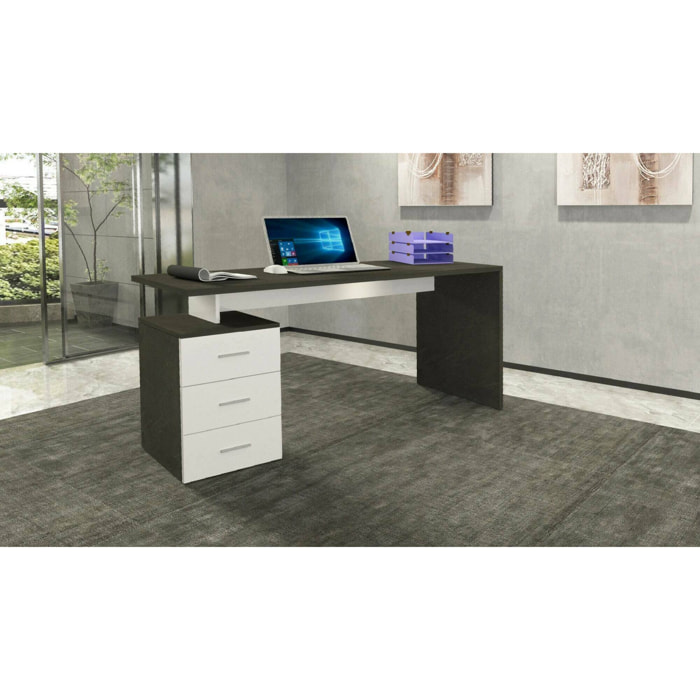 Scrivania Abisse, Scrittoio lineare, Scrivania ufficio multiuso, Scrivania salvaspazio multi posizione, 160x60h75 cm, Bianco e Ardesia