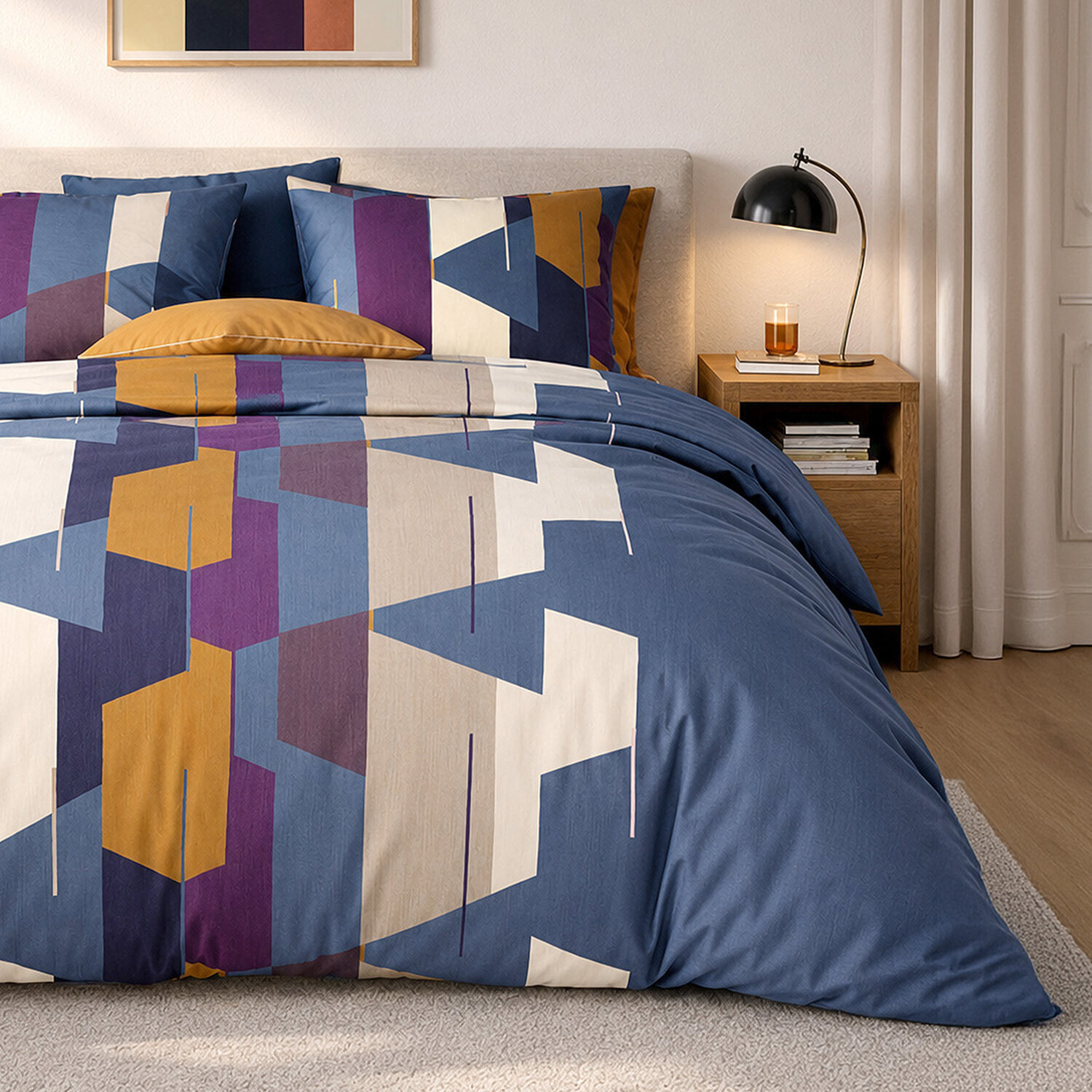 Parure housse de couette 100% percale de coton motif géométrique abstrait - AXOM