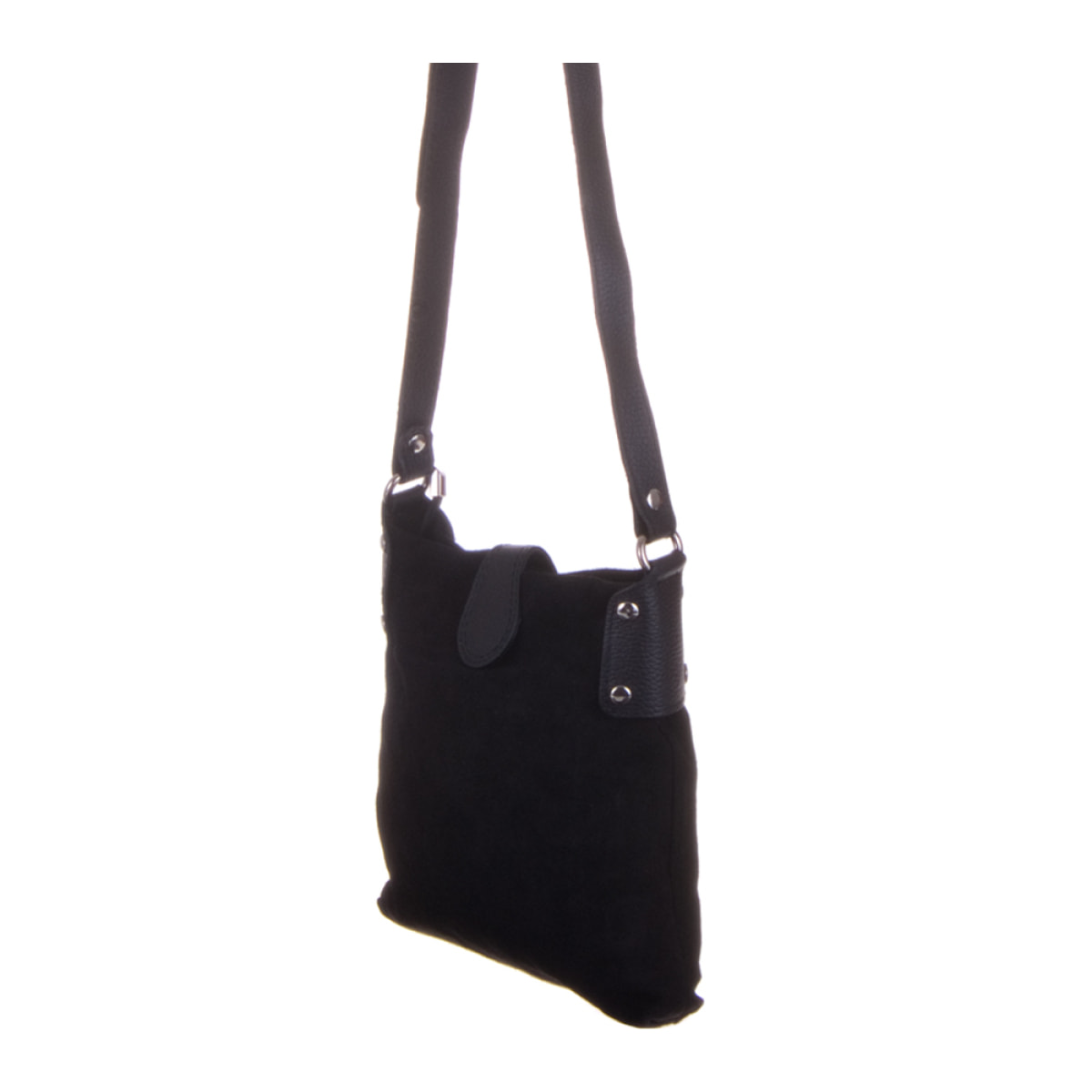 Borsa a Spalla da Donna Milano. Vera Pelle Dollaro Camoscio Made in Italy 26x4x25 Cm. Colore nero