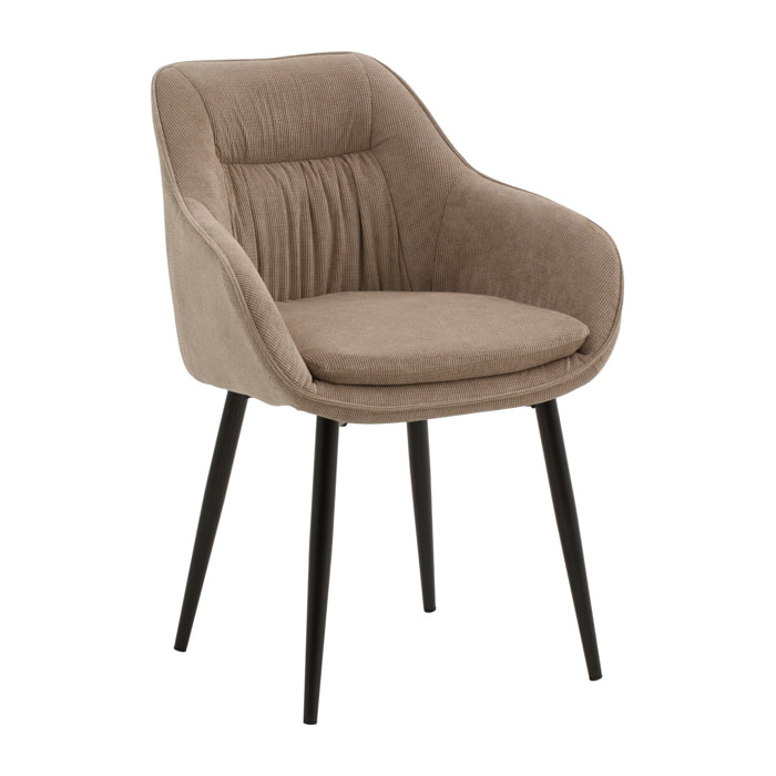 Set di 2 poltroncine HAMMERSMITH in tessuto beige e gambe in metallo nero, con braccioli