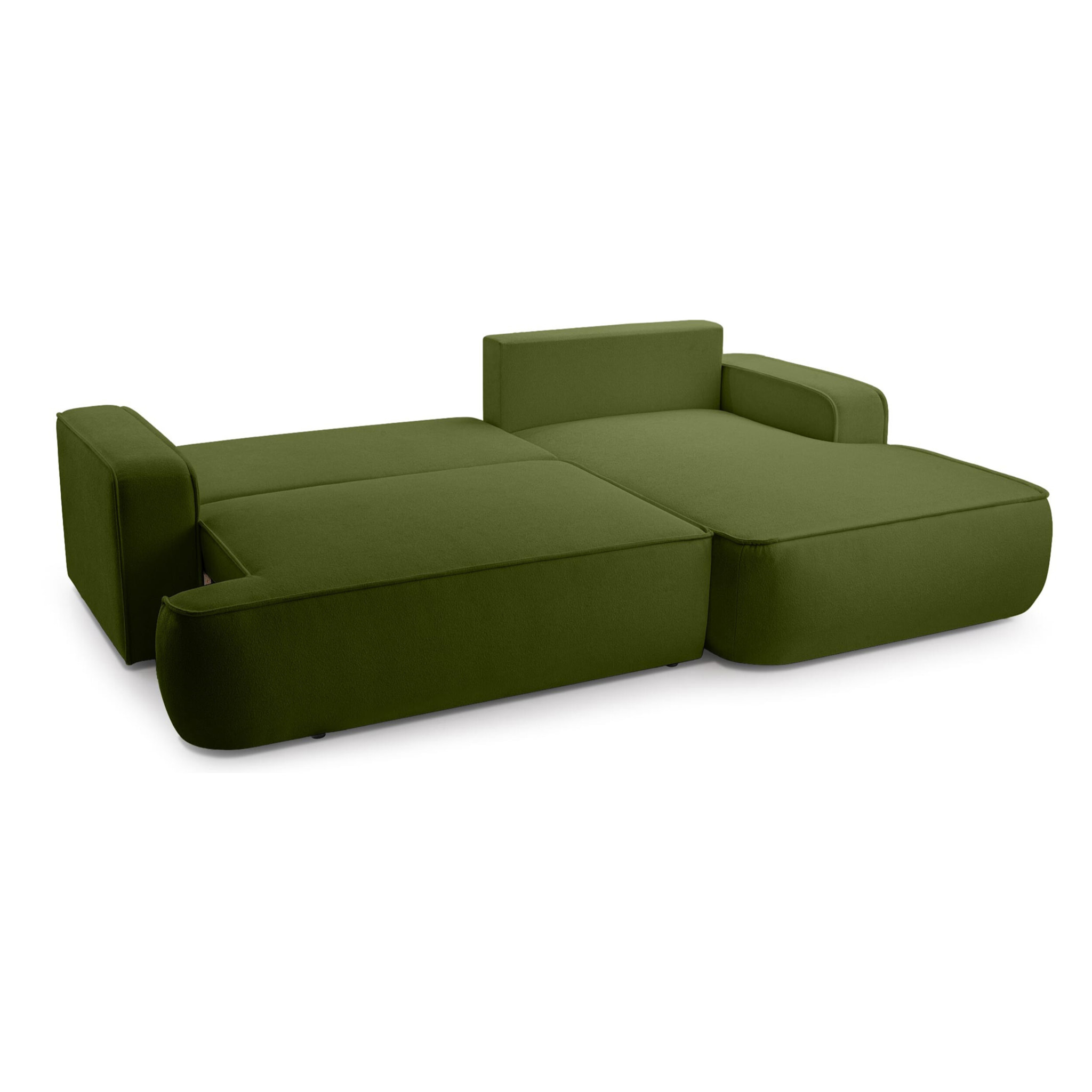 Nessino - canapé d'angle droit 4 places - convertible avec coffre - en tissu texturé - Vert