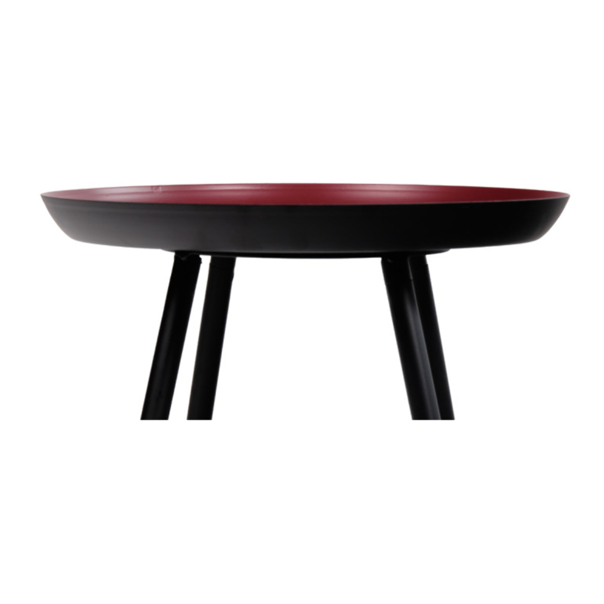 Bout de canapé rond avec plateau creux en métal rouge et noir - SOUFIO
