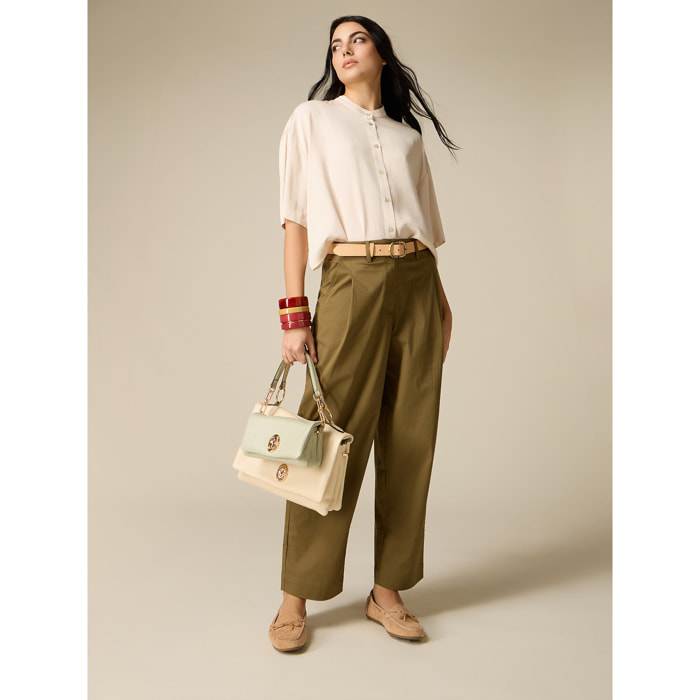 Oltre - Pantaloni cropped in popeline - Verde militare