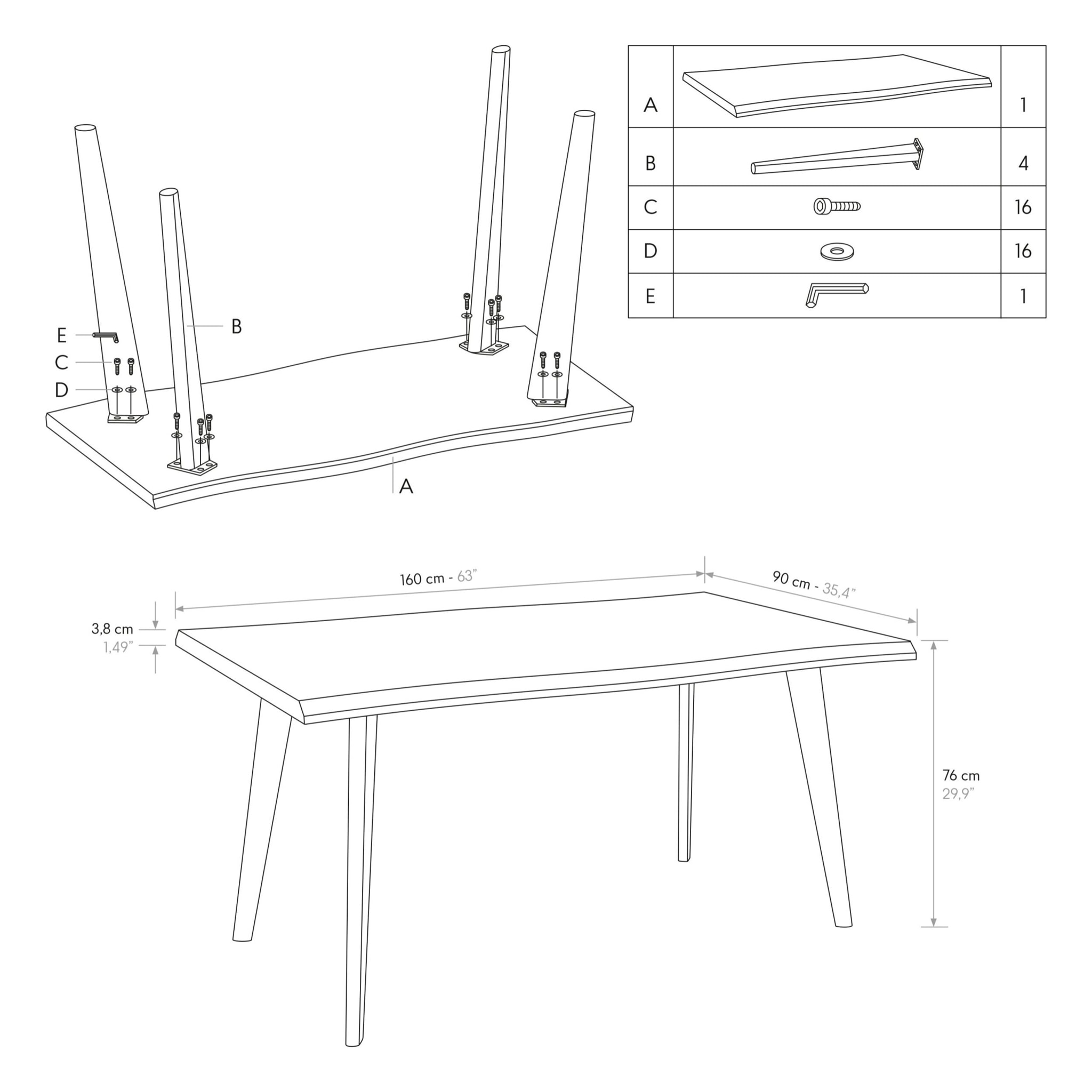 Tavolo ALICUDI con piano in legno finitura rovere rustico e gambe in metallo nero 160x90cm