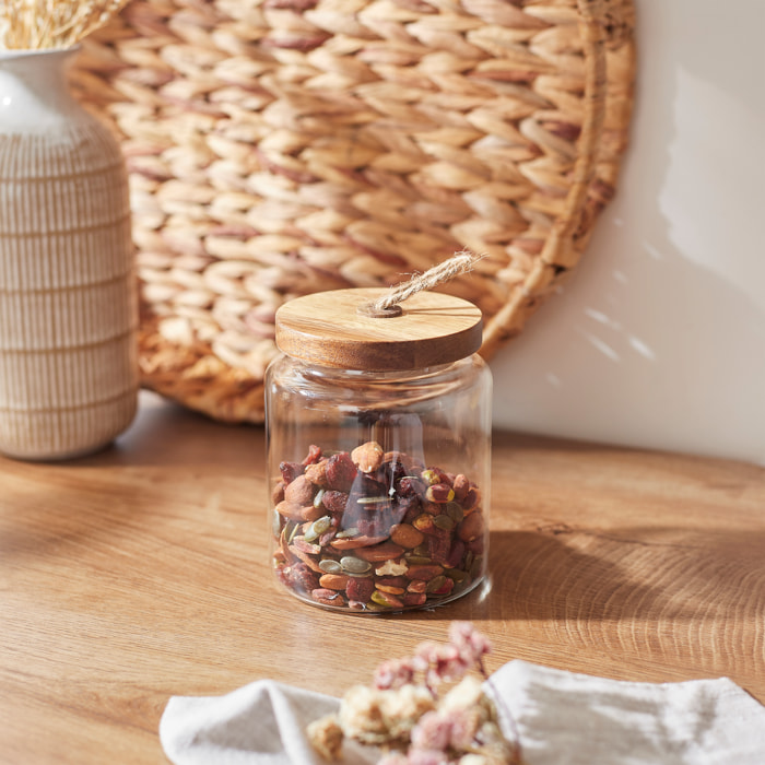 Bocal Verre Avec Couvercle Acacia H10cm2