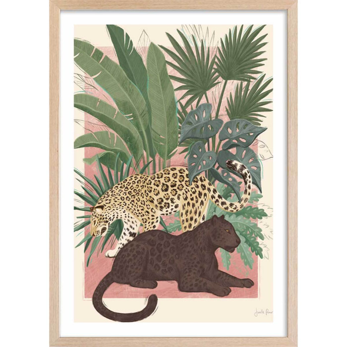 Poster black and white panthers Affiche + cadre en bois - Chêne