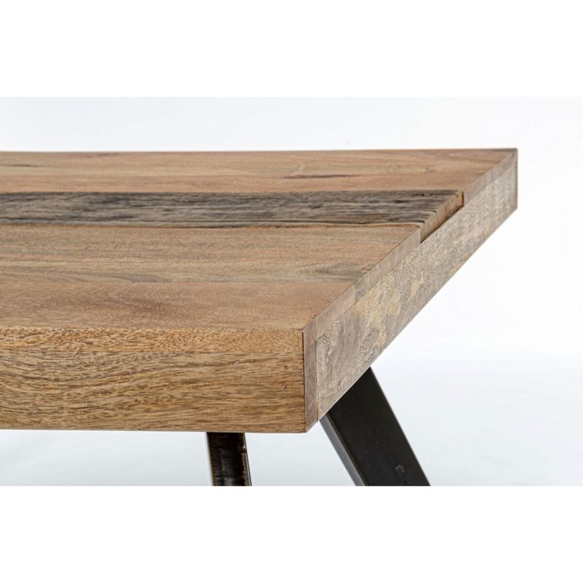 Tavolo ELMER in legno di acacia e gambe in acciaio nero, 200×100 cm