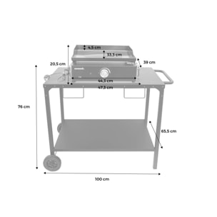 Plancha électrique noire NIKOLA 1 brûleur avec desserte. acier émaillé. 2200 W