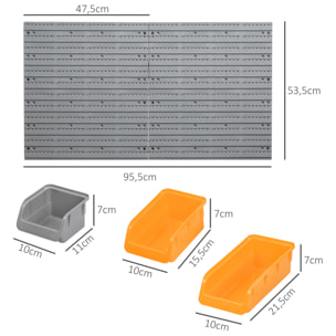 Organizador de Herramientas de Pared de 44 Piezas 95x54 cm Estantería de Pared para Herramientas con 28 Cajas Apilables y Diferentes Ganchos Gris y Naranja