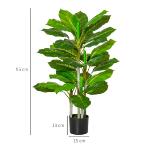 HOMCOM Planta Artificial de 95 cm con 33 Hojas Realistas en Maceta de Cemento Planta Imitación Hoja Perenne Interior y Exterior para Decoración Salón Oficina Verde