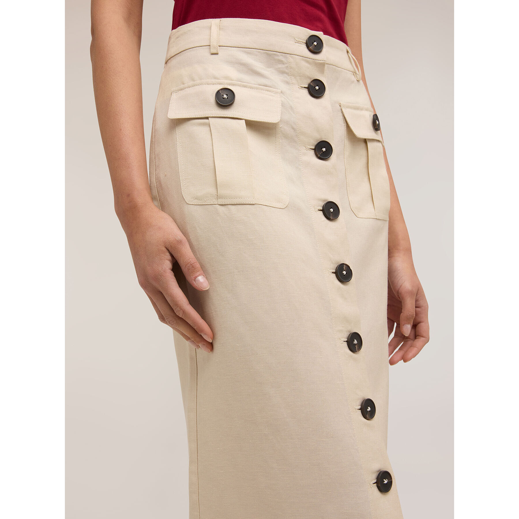 Motivi - Falda tubo longuette en mezcla de lino - Beige