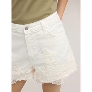 Motivi - Shorts in drill con pizzo - Bianco