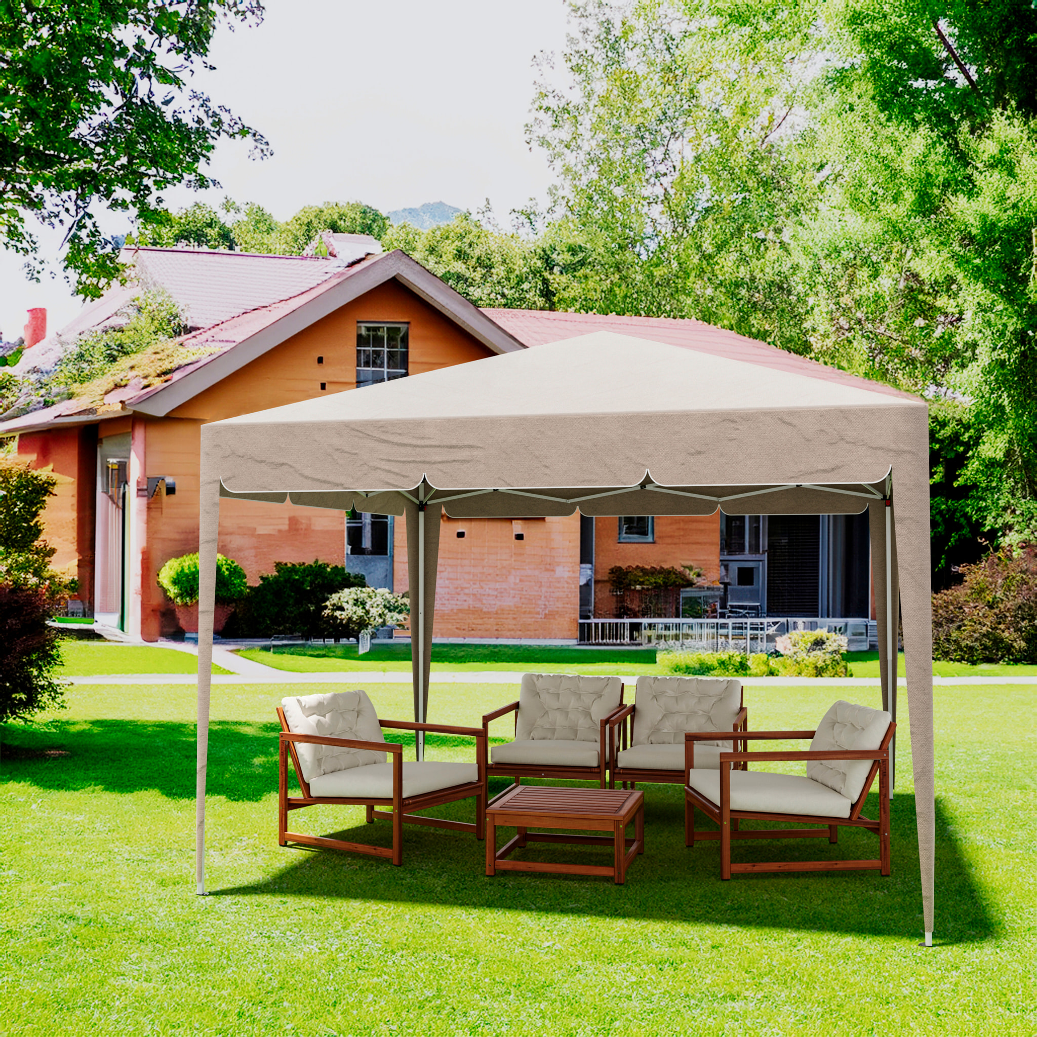 Gazebo Pieghevole Impermeabile 3 x 3 M Giardino Con 4 Sacche Pesi Sacca Trasporto Chiusura Fisarmonica Struttura Acciaio Copertura 160 gr/m² Tortora