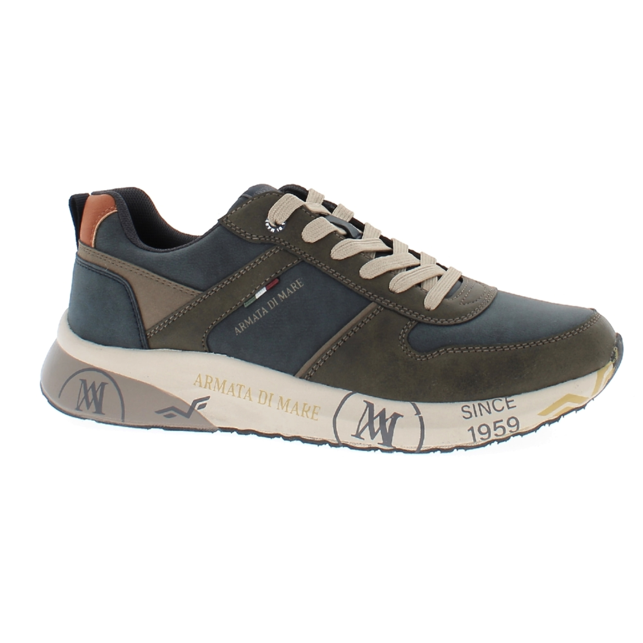Armata di Mare Scarpe Uomo Sneakers Casual Stringate con Soletta Rimovibile in Memory Foam AMU W24N625 Khaki Navy