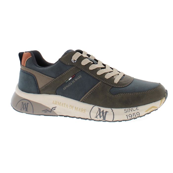 Armata di Mare Scarpe Uomo Sneakers Casual Stringate con Soletta Rimovibile in Memory Foam AMU W24N625 Khaki Navy