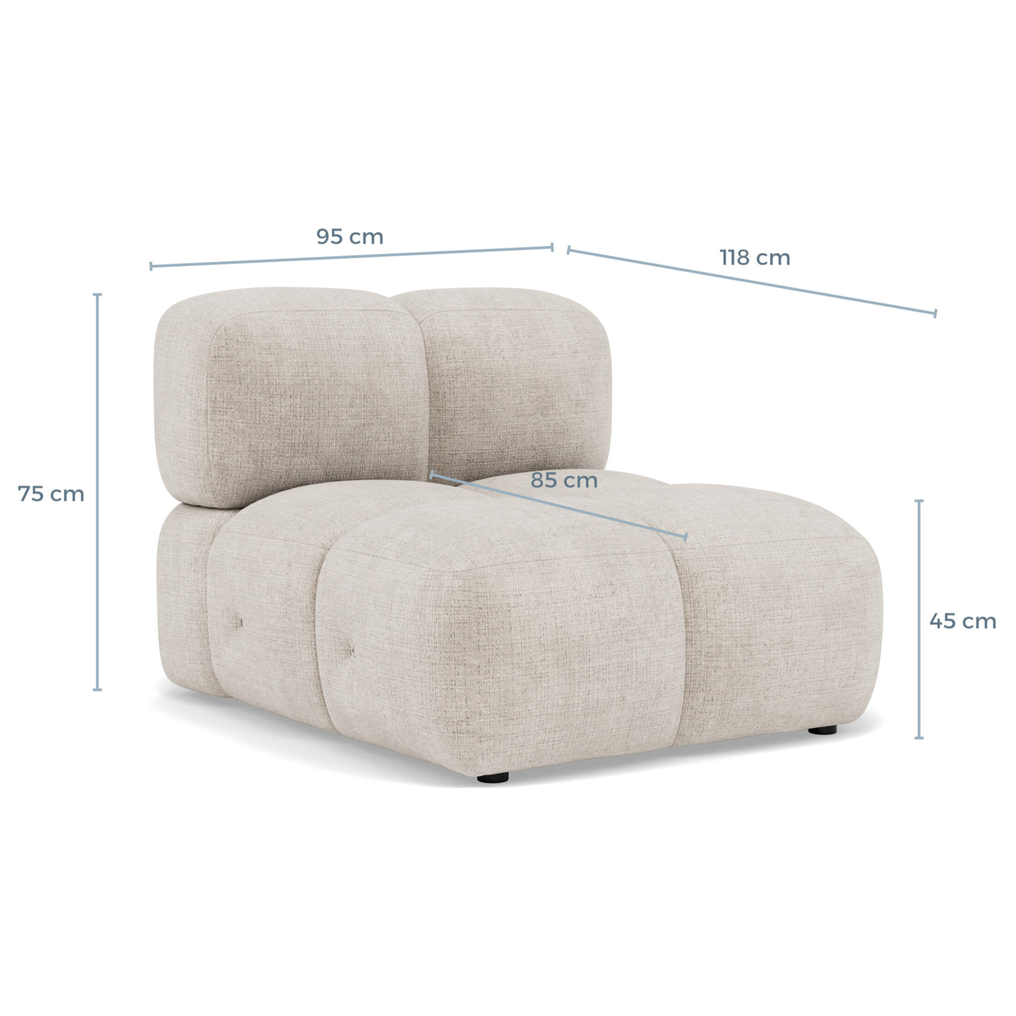 Grace - module d'assise sans accoudoir en velours texturé - Vert sauge