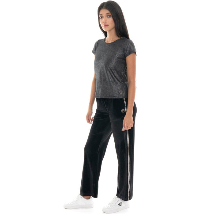 Camiseta de manga corta de lúrex para mujer Leone 1947 Gold Studs