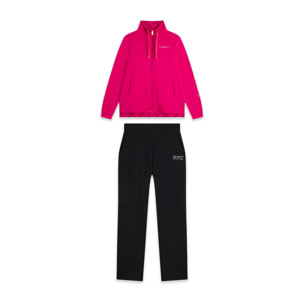 Tuta donna con zip, collo alto e spacchi laterali su fondo gamba