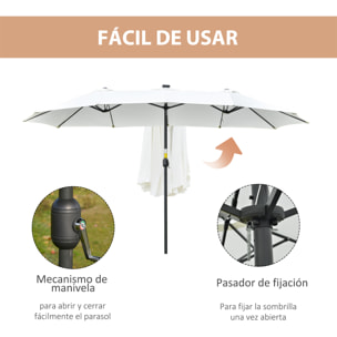 Sombrilla Doble con 48 Luces LED, 4,5x2,65 m, Sombrilla Terraza Exterior con Manivela Manual, Resistente al Agua y Protección Solar, Parasol para Jardín, Terraza, Patio y Piscina, Crema