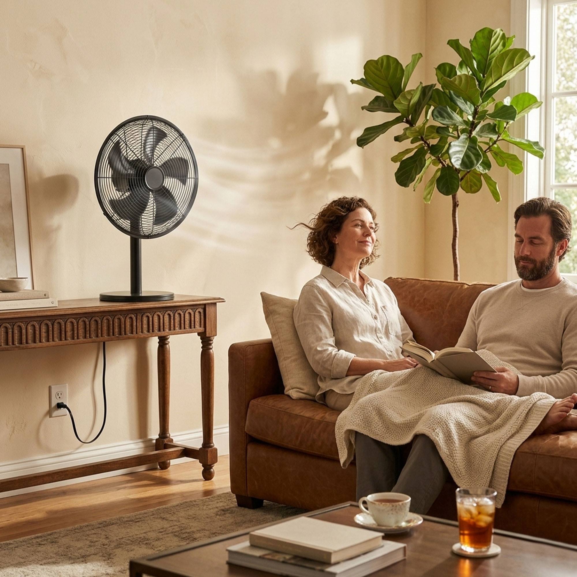 Well Home Ventilador de pie, Ø35cm, 35W, 3 velocidades, oscilación horizontal, 220-240V 50Hz, negro mate