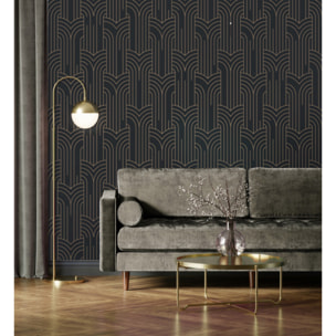 Papier peint géométrique Art Déco noir et or