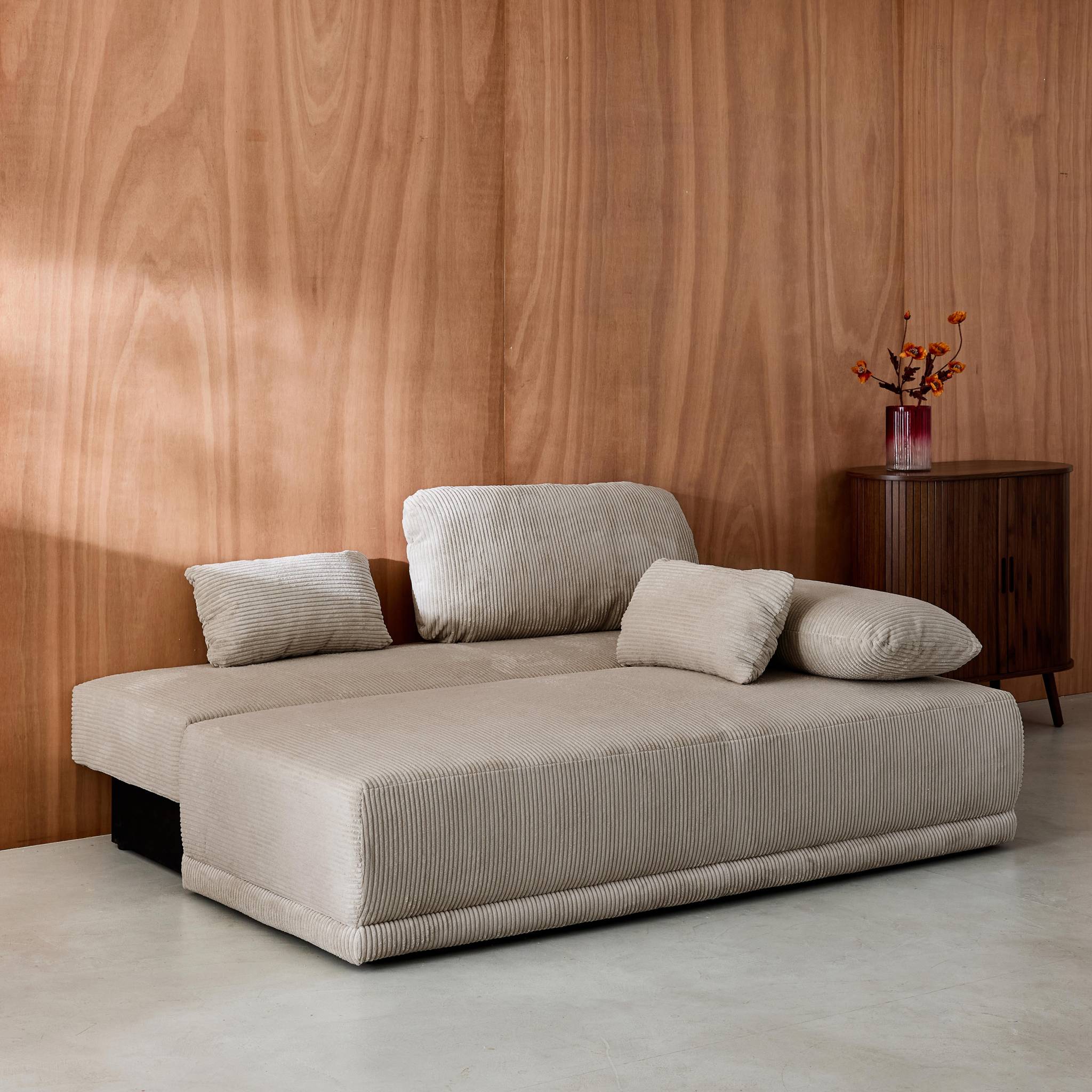 Banquette convertible 3 places velours côtelé taupe avec coffre de rangement - L 192 x P 100 x H 81cm -Nelson