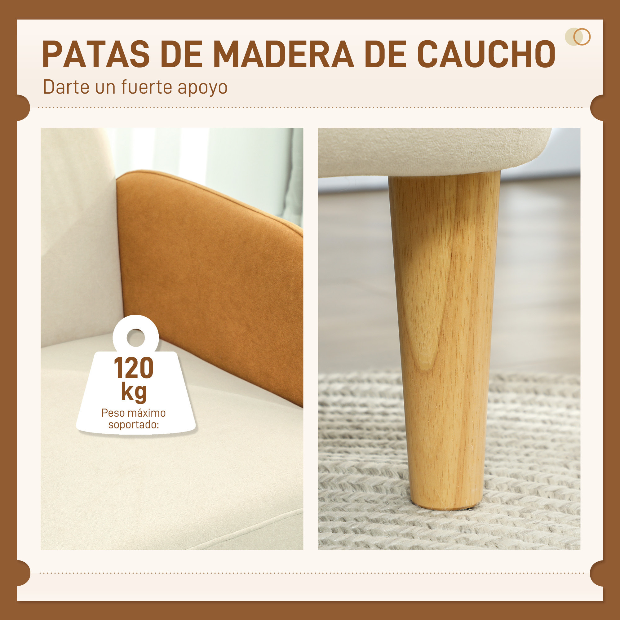 Sillón de Salón Tapizado en Terciopelo Butaca para Dormitorio con Reposabrazos y Patas de Madera Sillón Pequeño Carga 120 kg para Dormitorio Oficina 72x76x74 cm Crema